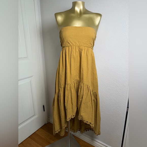Anthropologie Maeve High-Low Strapless Gold Mustard Midi Dress XS - Picture 2 of 16